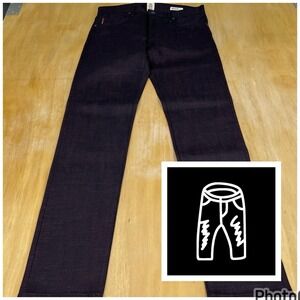 Hiroshi Kato The Pen Slim Etched Bordeaux Jeans Men 32x34 Selvedge Denim Stretch